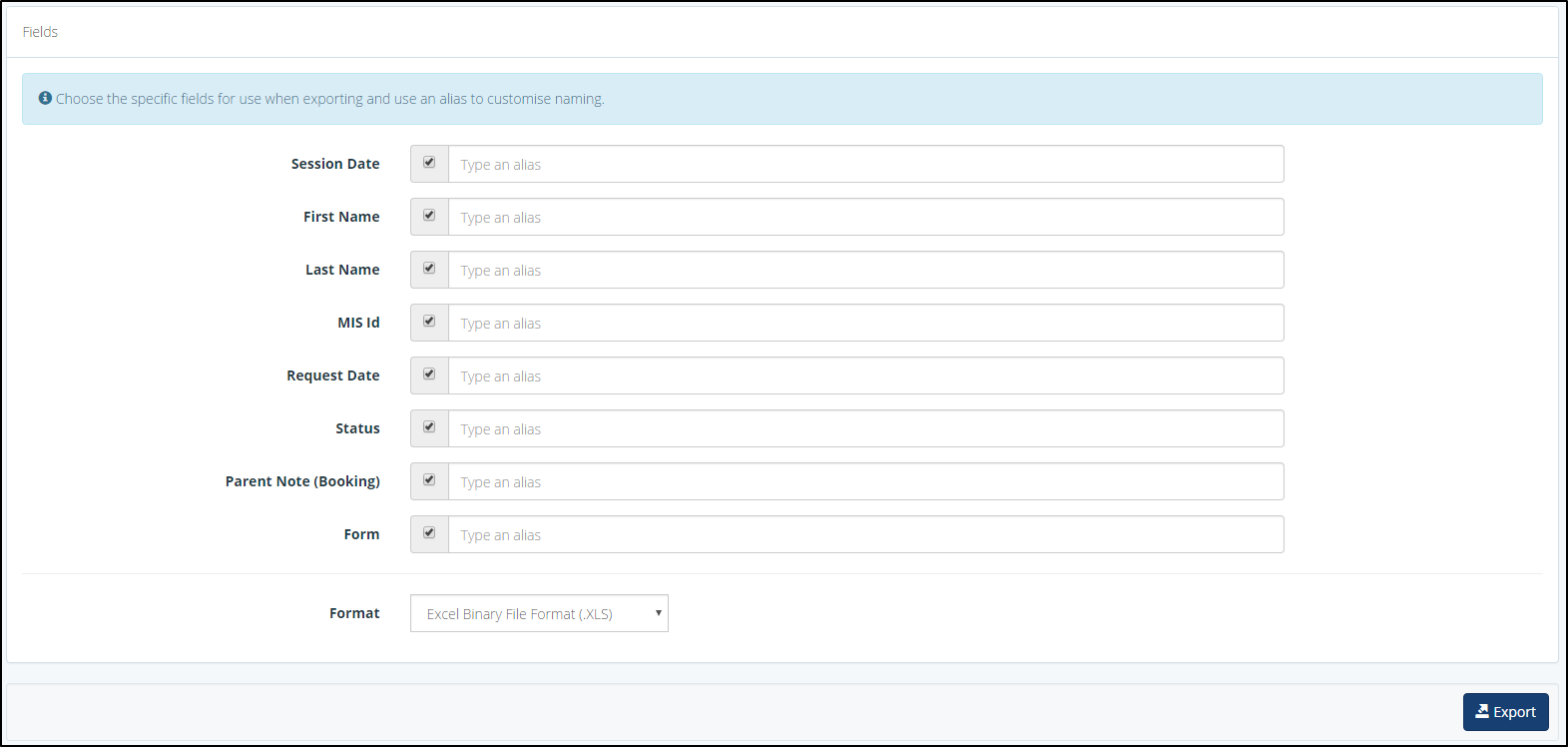 Co-Curricular Zone - Archive Export Fields